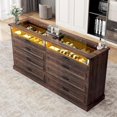 thumbnail image 1 of ChVans 63"W Wooden Dresser with Glass Top & Jewelry Drawer, Farmhouse 8 Drawer Dresser Closet Island with LED Lights, Large Rustic Wide Chest of Drawers for Bedroom (Brown), 1 of 9