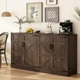 thumbnail image 1 of ChVans 65" Large Farmhouse Coffee Bar Cabinet with 4 Barn Doors, 34"H Wood Kitchen Pantry Cabinet W/4 Adjustable Shelves, Buffet Storage Cabinet for Kitchen, Dining Room, Living Room, Brown, 1 of 6