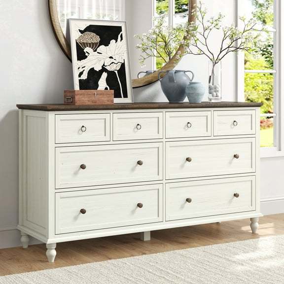 ChVans 65 inch Large Long Drawer Dresser,8 Drawer Dresser for Bedroom,Modern Farmhouse Wood Wide Chest of Drawers,Storage Dressers for Bedroom,Living Room & Hallway