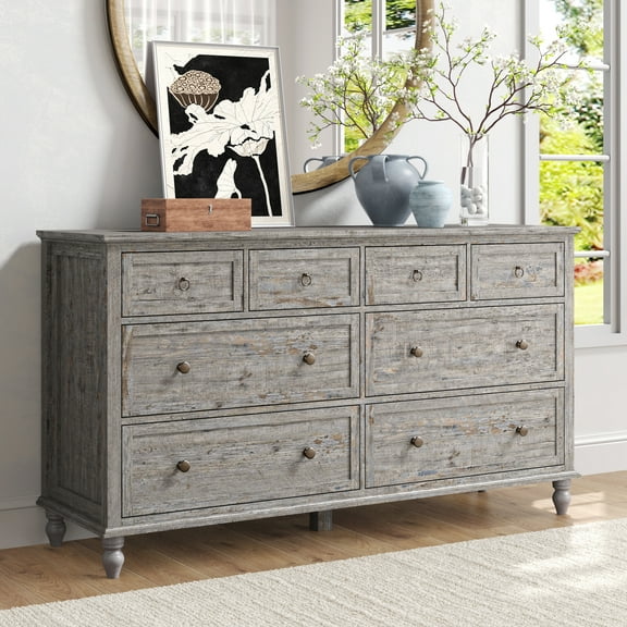 ChVans 65 inch Large Long Drawer Dresser, 8 Drawer Dresser for Bedroom, Modern Farmhouse Wood Wide Chest of Drawers, Storage Dressers for Bedroom, Living Room & Hallway