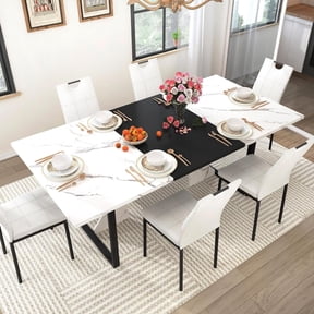 ChVans 7 Pcs Dining Table Set for 4-6 People with Chairs,71" Kitchen Dinner Table W/Waterpoof Wooden Tabletop,6 PCS Upholstered PU Chairs,Rectangular Wood Tables W/Adjustable Leg for Home Dining Room