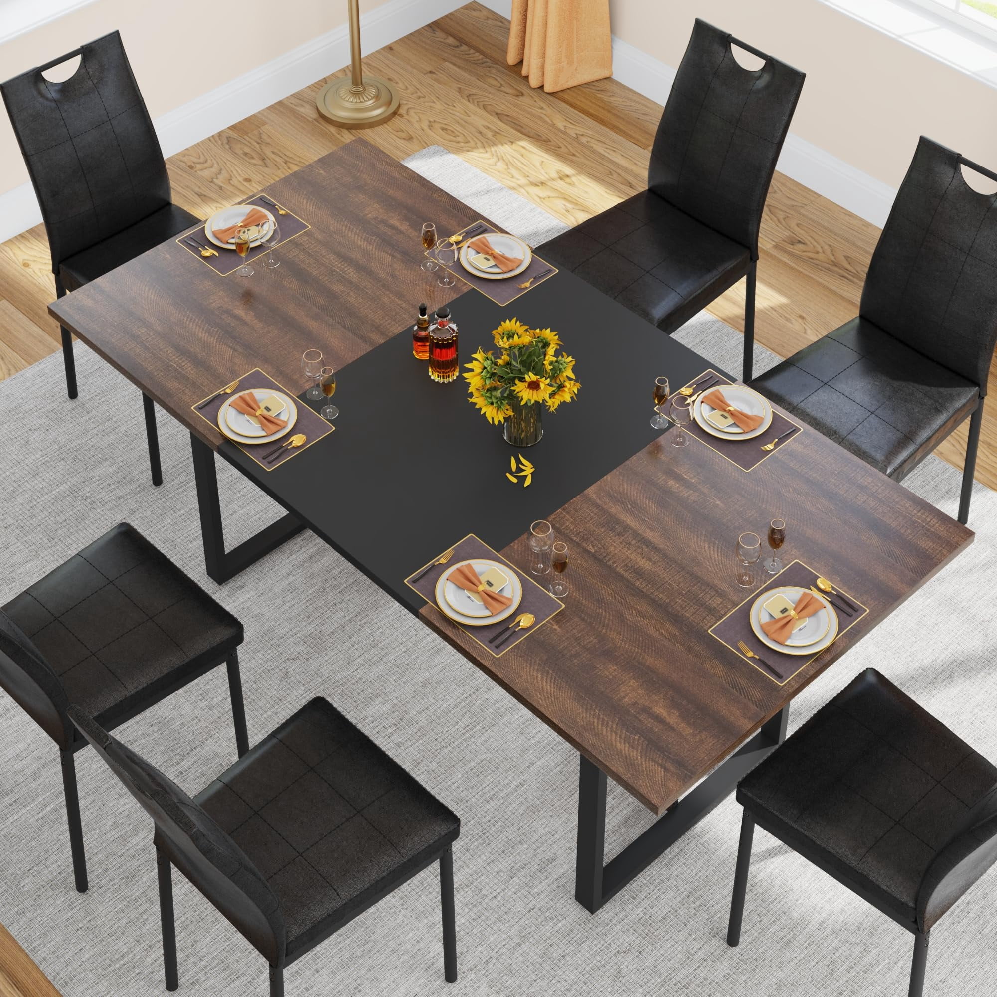 ChVans 7-Piece Dining Table Set with 6 Chairs for 4-6 People, 71" Large ...