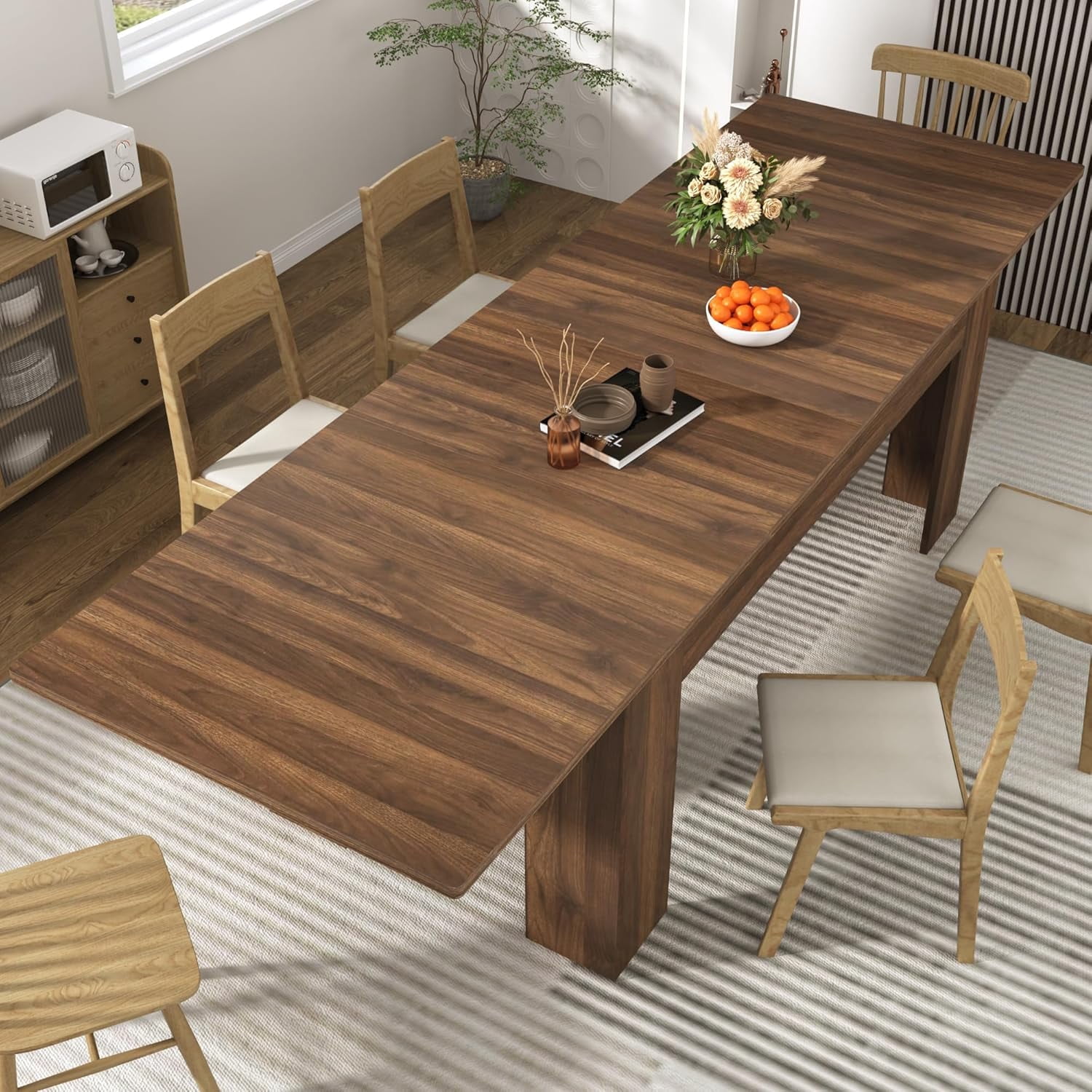 ChVans 70.8"-110" Extendable Dining Table for 6-12 Person, Large Wood Kitchen Table, Rectangular Table for Gatherings, Meeting for Small Kitchens, Dining Office Areas