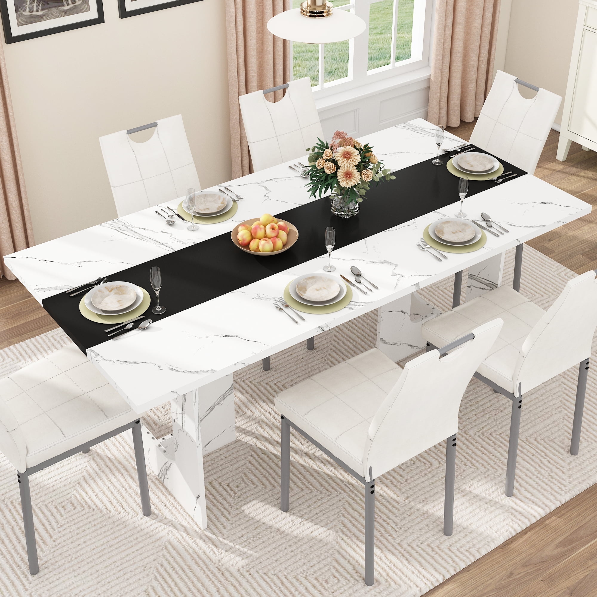 ChVans 70.9" Large Kitchen Dining Room Table for 6-8 People, Rectangular Wooden Kitchen Table with Heavy Duty Legs, Modern Dinner Furniture Last Forever, Wood Grain
