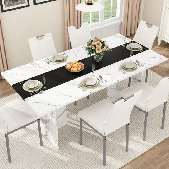 ChVans 70.9" Large Kitchen Dining Room Table for 6-8 People, Rectangular Wooden Kitchen Table with Heavy Duty Legs, Modern Dinner Furniture Last Forever, Wood Grain