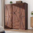 thumbnail image 1 of 70" Large Farmhouse 4 Door Wardrobe Armoire Closet with 2 Storage Large Drawers & 5 Storage Cabinet, Barn Door Storage Wardrobe w/Hanging Rod & Adjustable Shelves for Bedroom(Rustic Brown-70"), 1 of 8