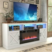 ChVans 70" Fireplace TV Stand for TVs up to 80" with 36" Electric Fireplace, Farmhouse Entertainment Center with LED, Wo