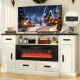thumbnail image 1 of ChVans 70" Fireplace TV Stand for TVs up to 80", Farmhouse Entertainment Center with 40" Electric Fireplace, Power Outlets, Storage Cabinet and Drawers (Antique White), 1 of 11