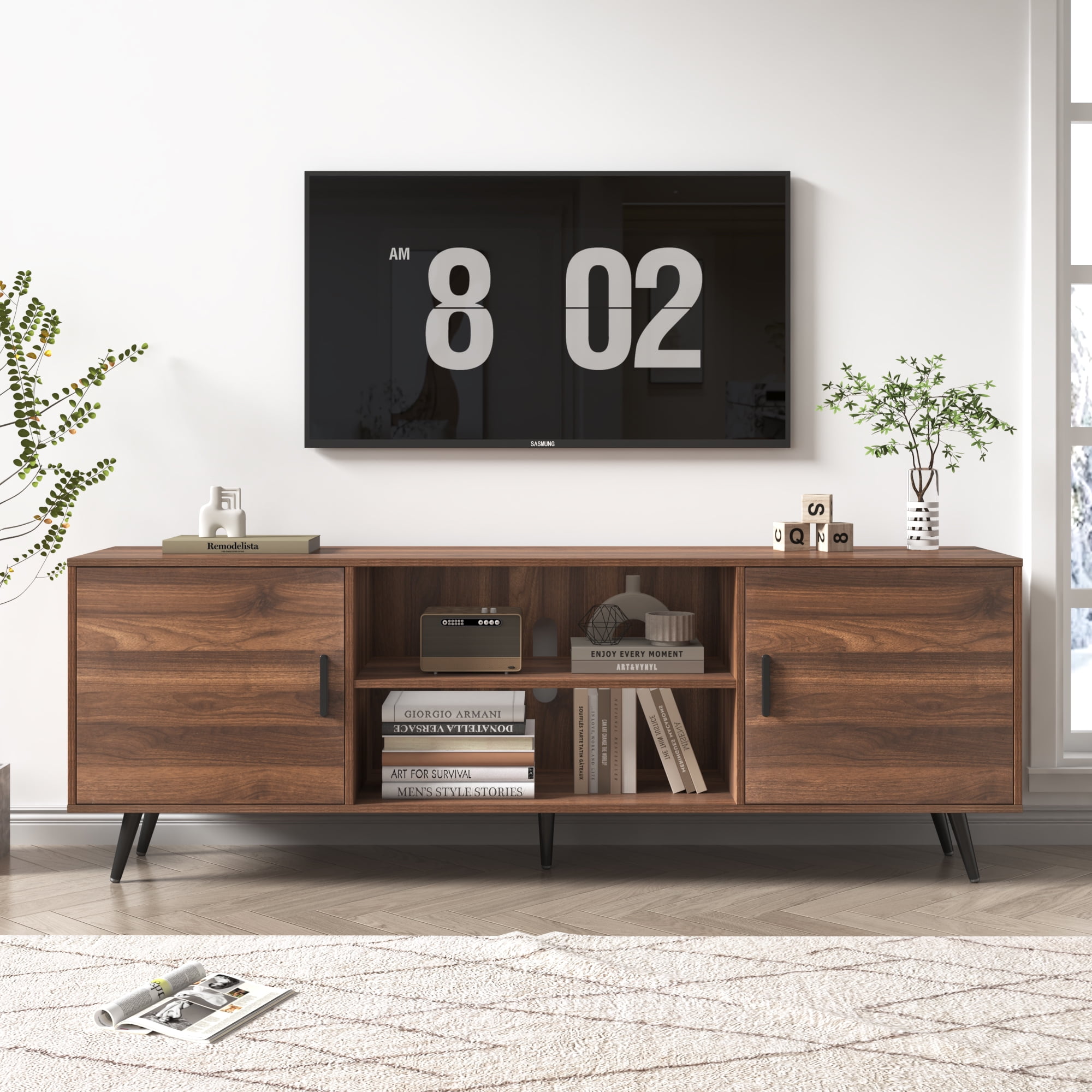 ChVans 70 Inch Mid Century Modern TV Stand for TVs up to 80 inches, Wood TV Stand with Storage, Entertainment Center for Living Room Bedroom, TV Media Console