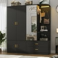 thumbnail image 1 of ChVans 71'' Armoire Wardrobe Closet with Mirror and Sensor Light, Modern Large Wooden Armoire Closet with 5 Doors, 2 Drawers, 2 Hanging Rods, Open Space for Bedroom, 1 of 7