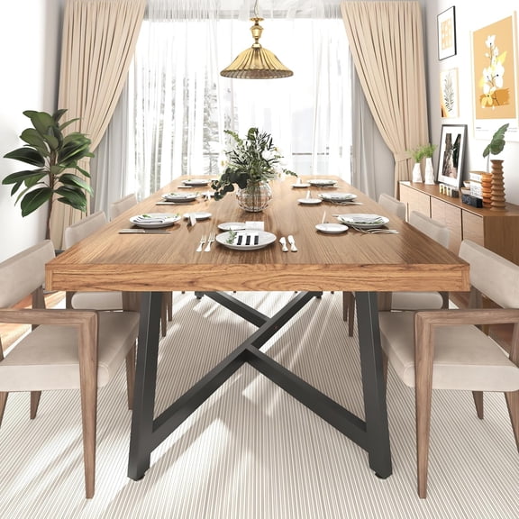 ChVans 71 Inch Farmhouse Dining Table for 4-8 People, Large Kitchen Table with Adjustable Heavy Duty Metal Leg, Rectangular Dining Table for Gathering, Kitchen, Dining Living Room