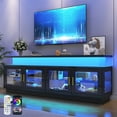thumbnail image 1 of ChVans 71" LED TV Stand with Power Outlet for up 85" TVs, Modern High Gloss Gaming Entertainment Center, Black TV Console Table with Glass Door and Storage Cabinet, 1 of 8