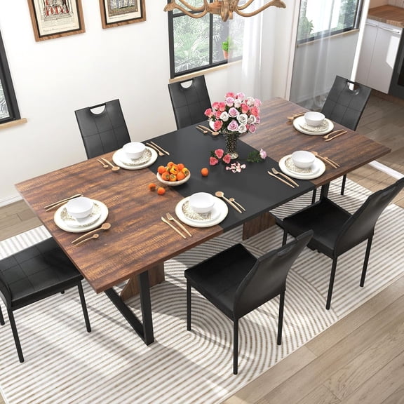ChVans 70.9" Large Dining Table for 6-8 People, Farmhouse Kitchen Dinner Table with Waterpoof Wooden Tabletop and Adjustable Leg, Rectangular Wood Tables for Dining Room, Kitchen, or Home