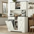 thumbnail image 1 of ChVans 71" Tall 47"Wide Kitchen Pantry Cabinet with Charging Station & Microwave Shelf, Farmhouse Kitchen Double Tilt Out Trash Cabinet 10X2 Gallon Garbage Holder with 2 Drawers Storage, 1 of 2