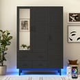 thumbnail image 1 of ChVans 71" Tall Armoire Wardrobe with Mirror & LED Lights , 3 Door Wood Wardrobe Armoire with 3 Drawers & Multi-Layer Shelves and Hanging Rod, Large Capacity Louver Storage Cabinet, Black, 1 of 5