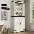 thumbnail image 1 of ChVans 71"Tall Farmhouse Bookcase Storage Cabinet with 2 Barn Doors, 5 Tier Kitchen Pantry Storage Cabinet w/Adjustable Shelves, for Dining Room, Bathroom, Living Room, Rustic White, 1 of 10
