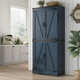 thumbnail image 1 of ChVans 71" Tall Farmhouse Kitchen Pantry with Adjustable Shelves, 5 Layers Pantry Storage Cabinet with Load-Bearing Steel Pipe & 4 Barn Doors for Kitchen, Dining Room, Living Room, (Blue-71"), 1 of 8
