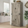 thumbnail image 1 of ChVans 71" Tall Farmhouse Kitchen Pantry with Adjustable Shelves, 5 Layers Pantry Storage Cabinet with Load-Bearing Steel Pipe & 4 Barn Doors for Kitchen, Dining Room, Living Room, (Oak-71"), 1 of 6