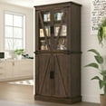 thumbnail image 1 of ChVans 71" Tall Farmhouse Kitchen Pantry with Adjustable Shelves & Pull Out Drawers, 7 Layers Pantry Storage Cabinet with Load-Bearing Steel Pipe&4 Barn Doors for Kitchen,Dining Room,Living Room, 1 of 9