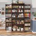thumbnail image 1 of ChVans Farmhouse 71" Tall Kitchen Pantry with 12 Hanging Shelves, 4 Barn Doors Pantry Storage Cabinet with Load-Bearing Steel Pipe and Adjustable Shelves for Kitchen, Dining Room, Living Room, Brown, 1 of 9