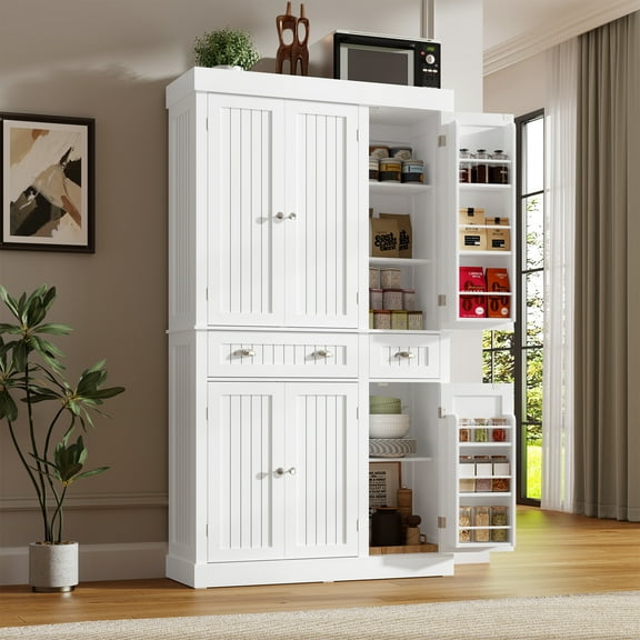 ChVans 71" Tall Kitchen Pantry with 6 Doors, Storage Cabinet with 2 Large Drawer 6 Hanging Shelves, Freestanding Cupboard for Dining Room Living Room