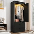 thumbnail image 1 of ChVans 72.8''H Armoire Wardrobe Closet with Sensor Light and 2 Drawer, Farmhouse Bedroom Armoire Cabinet with Hanging Rod, Wooden Wardrobe Cabinet with folding sliding barn door for Bedroom, 1 of 10