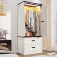 thumbnail image 1 of ChVans 72.8''H Armoire Wardrobe Closet with Sensor Light and 2 Drawer, Farmhouse Bedroom Armoire Cabinet with Hanging Rod, Wooden Wardrobe Cabinet with folding sliding barn door for Bedroom, 1 of 10