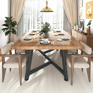 ChVans  72" Large Solid Wood Dinner Table for 4-8 Person, Modern Farmhouse Kitchen Table with Adjustable Heavy Duty Metal Leg, Rectangular Dining Table for Gathering, Kitchen, Dining Living Room