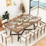 ChVans 72" Solid Wood Dinner Table for 6-10 Person, Modern Farmhouse Kitchen Table, Rectangular Rustic Farmhouse Dining Table for Gathering, Meeting, Office Kitchen, Dining Living Room(Brown-72")