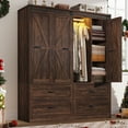 thumbnail image 1 of ChVans 73''H Armoire Wardrobe Closet with Sensor Light and 4 Drawers, Farmhouse Bedroom Armoire Cabinet with Hanging Rod, Wooden Wardrobe Cabinet with folding sliding barn door for Bedroom, 1 of 9