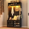 thumbnail image 1 of ChVans 75''H LED Farmhouse Hall Tree with Bench and Shoe Storage, Black Hall Tree with Storage Bench,12 Shoe Cabinet,Umbrella Holder&Sock Storage Drawer,Mudroom,Hallway,Entryway Furniture, 1 of 7