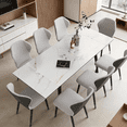 thumbnail image 1 of ChVans 55"- 79" Large Extendable Dining Table for 6-8 Person, Modern Rectangular Dining Table with White Marble Sintered Stone Table Top and Metal Legs for Kitchen Dining Living Room, White Marble, 1 of 8