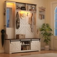 thumbnail image 1 of ChVans 75" Hall Tree with Mirror, LED Farmhouse Hall Tree with Bench and Shoe Storage, Hallway Tree w/ Sliding Barn Door, Umbrella Holder, Coat Rack for Entrance Entryway Mudroom, White, 1 of 10