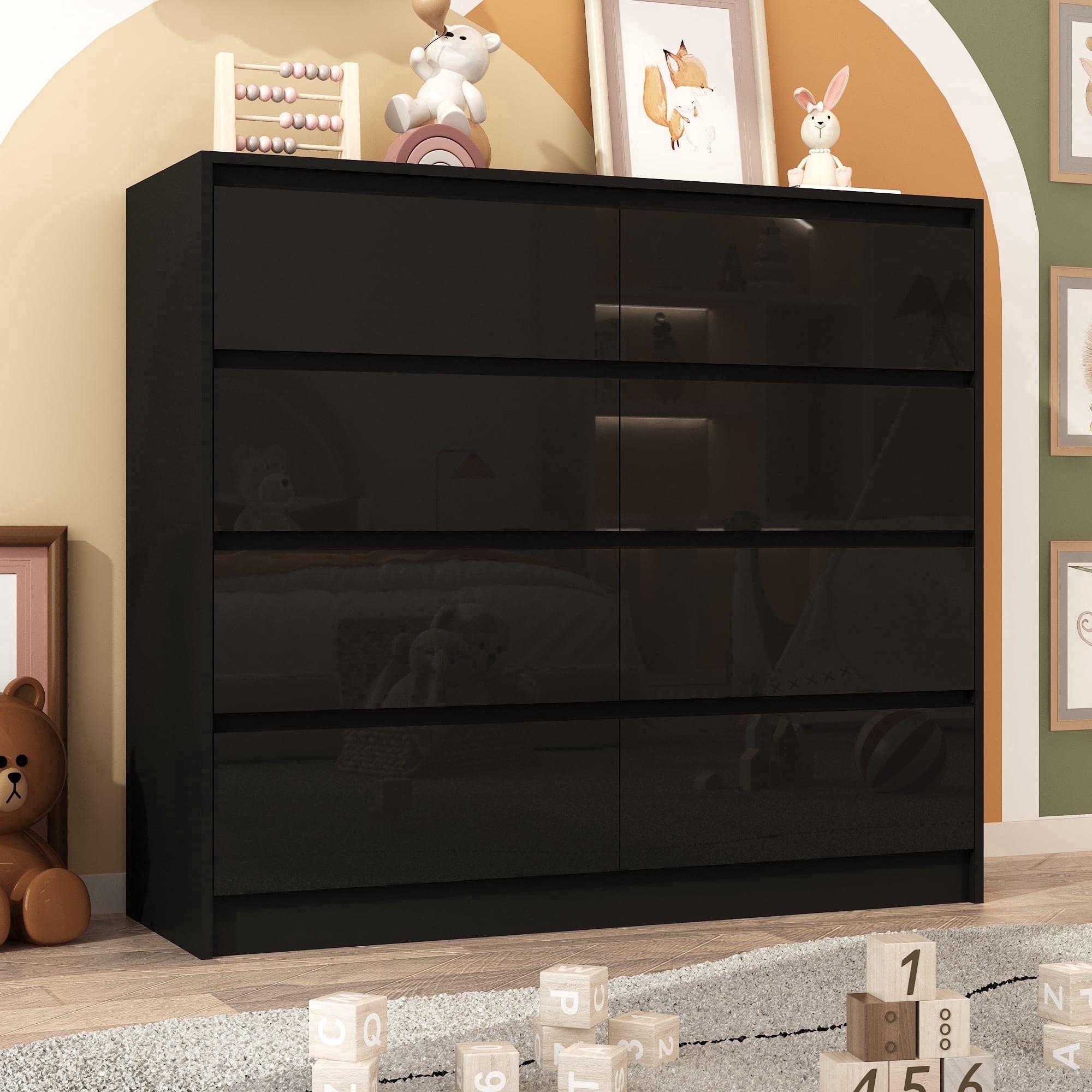 black 8 drawer double dresser ChVans for Bedroom, 47