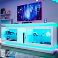 thumbnail image 1 of ChVans 80 Inch LED TV Stand with Charging Station,Modern Entertainment Center High Gloss Large TV Stand with Adjustable Shelves,Gaming TV Console for 80/85/90 Inch TVs,White, 1 of 9