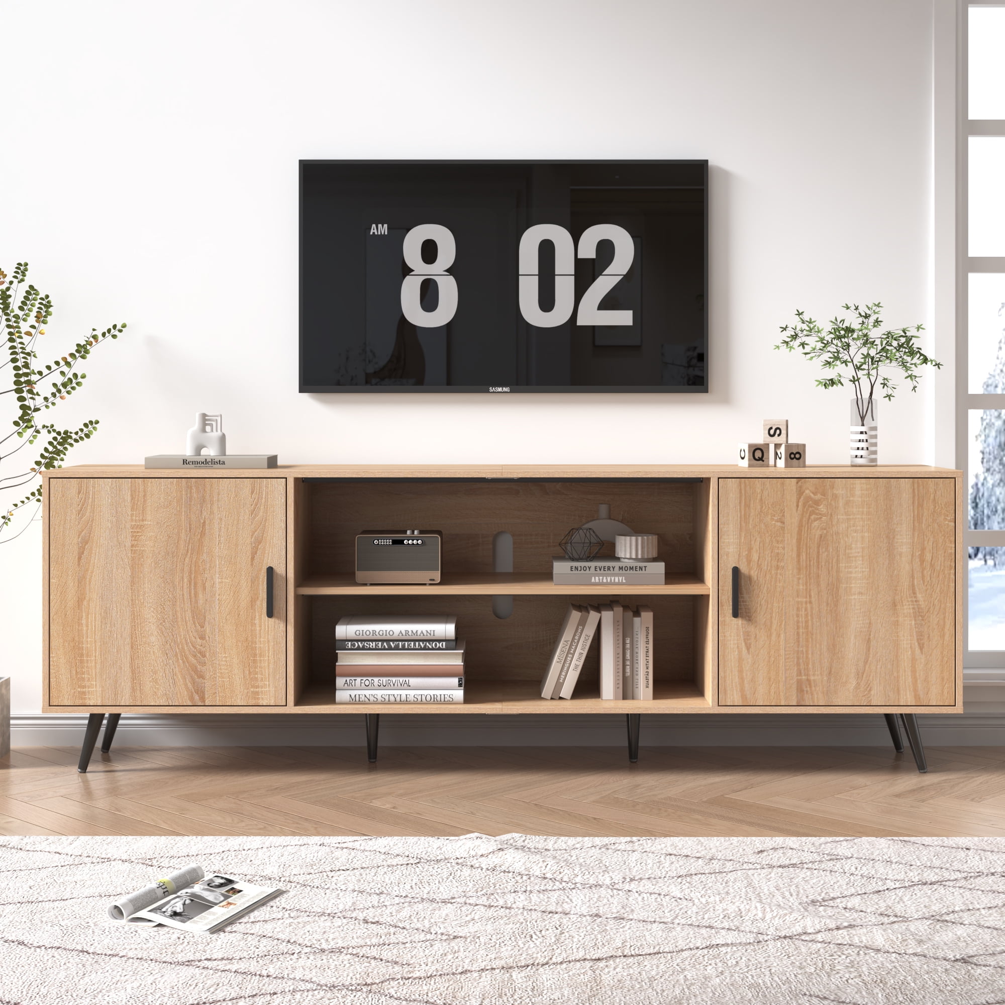 ChVans 80 Inch Mid Century Modern TV Stand for TVs up to 90 inches, Wood TV Stand with Storage, Entertainment Center for Living Room Bedroom, TV Media Console