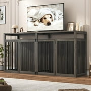 ChVans 87" Large Farmhouse Dog Crate TV Stand, Wooden Dog Crate Furniture with 4 Lockable Doors/Solid Metal Tube, XL-XXL Heavty Duty Dog Crates Furniture for 2 