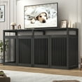 thumbnail image 1 of ChVans 87" Large Farmhouse Dog Crate TV Stand, Wooden Dog Crate Furniture with 4 Lockable Doors/Solid Metal Tube, XL-XXL Heavty Duty Dog Crates Furniture for 2 Medium or Large Dogs, Black, 1 of 7