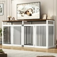 thumbnail image 1 of ChVans 87" Large Farmhouse Dog Crate TV Stand, Wooden Dog Crate Furniture with 4 Lockable Doors/Solid Metal Tube, XL-XXL Heavty Duty Dog Crates Furniture for 2 Medium or Large Dogs,White-Brown, 1 of 7