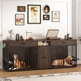 thumbnail image 1 of ChVans 86.6" Dog Crate Furniture TV Stand for Large Breed Dogs, Wooden Kennel with Dual rooms, Dog Bowl, 2 Drawers &  Cabinet for Medium-Large Dogs, 1 of 7