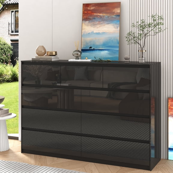 ChVans 9 Drawer Dresser for Bedroom, 59" Wide 41" Tall Modern High Gloss Dresser with Wood Chest of 9 Drawer Handle Free, Large Black Malm Dresser for Bedroom, Living Room, Entryway, Hallway