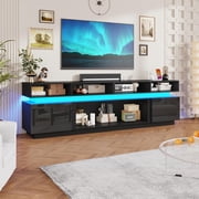 ChVans 92.5" LED TV Stand for up to 100" TVs with Power Outlet, Modern Tall Entertainment Center with Storage, High Gloss Gaming TV Media Console with 2 Storage