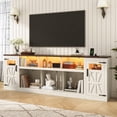 thumbnail image 1 of ChVans 95" Farmhouse TV Stand for 90/100"TV with LED Lights and Power Outlets, Large Entertainment Center with 2 Barn Doors Storage Cabinet & 6 Semi-Open Compartments for Living Room, White, 1 of 10