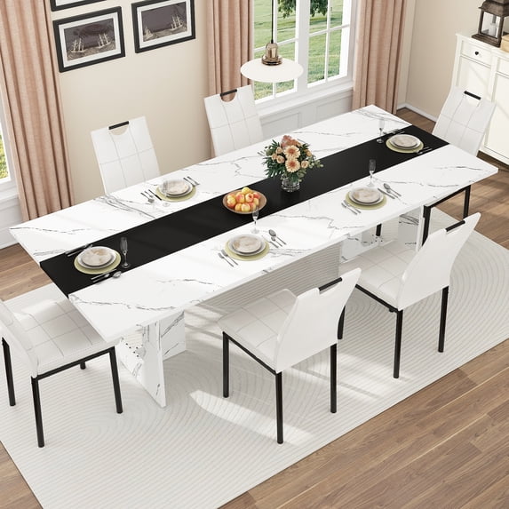 ChVans 95" Large Kitchen Dining Room Table for 10-12 People, Rectangular Wooden Kitchen Table with Heavy Duty Legs, Modern Dinner Furniture Last Forever, Wood Grain