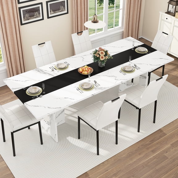 ChVans 95" Large Kitchen Dining Room Table for 10-12 People, Rectangular Wooden Kitchen Table with Heavy Duty Legs, Modern Dinner Furniture Last Forever, Wood Grain