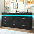 thumbnail image 1 of ChVans Black Dresser with LED Light and Charging Station, Modern Wood Dresser with Wide Drawers and Metal Handles, 9 drawer dresser for Bedroom, Living Room, Entryway, Hallway, 1 of 10