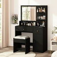 thumbnail image 1 of ChVans Black Vanity Desk with Lighted Mirror & Charging Station, Vanity Table Set w/3 Storage Shelves,2 Drawers,Storage Cabinet & Makeup Vanity Cushioned Stool(Black-37"), 1 of 10