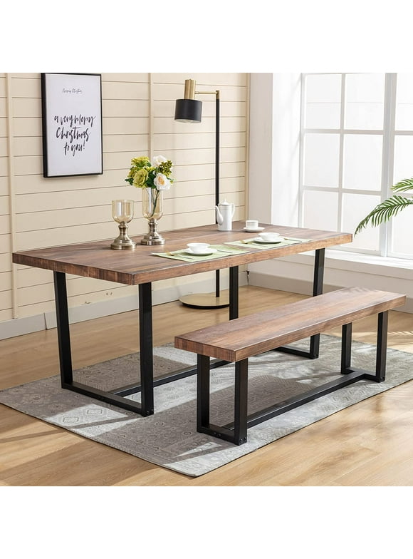 ChVans Dining Table for 4-6 Person, Rustic Farmhouse Solid Wood Dining Table with Metal Frame for Kitchen Meal(Brown-72 in Dining Table)