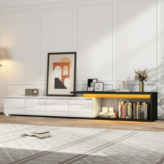 ChVans ChVans Extendable TV Stand with LED Light, Modern Entertainment Center for Up to 120" TV, Wood TV Media Console, High Gloss