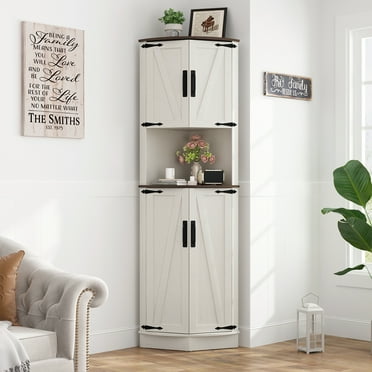ChVans Farmhouse 68" Tall Corner Cabinet w/4 Barn Doors, 5 Tier Bookcase Storage Cabinet with Adjustable Shelves, Corner Storage Cabinet for Bathroom,Living Room,Kitchen, Brown
